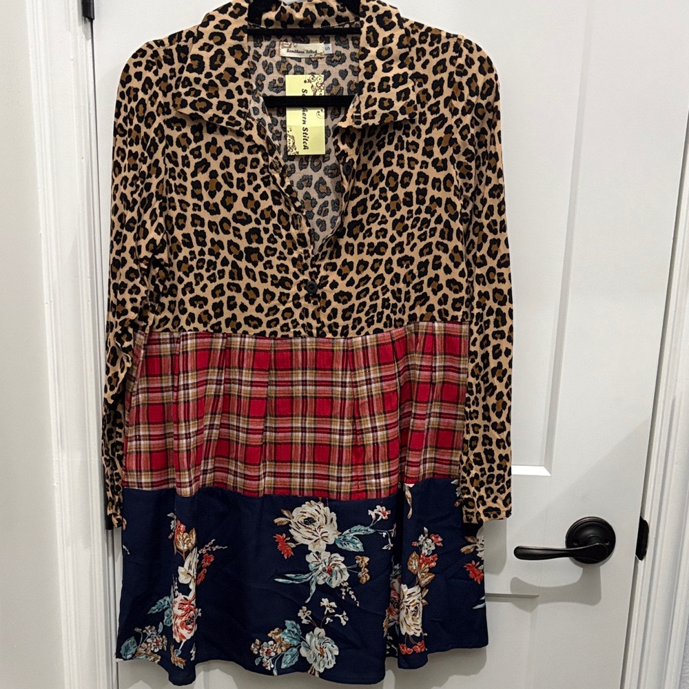 Leopard and Plaid Midi Dress